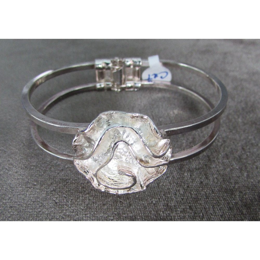Silver Dimensional Rose Cuff Bracelet